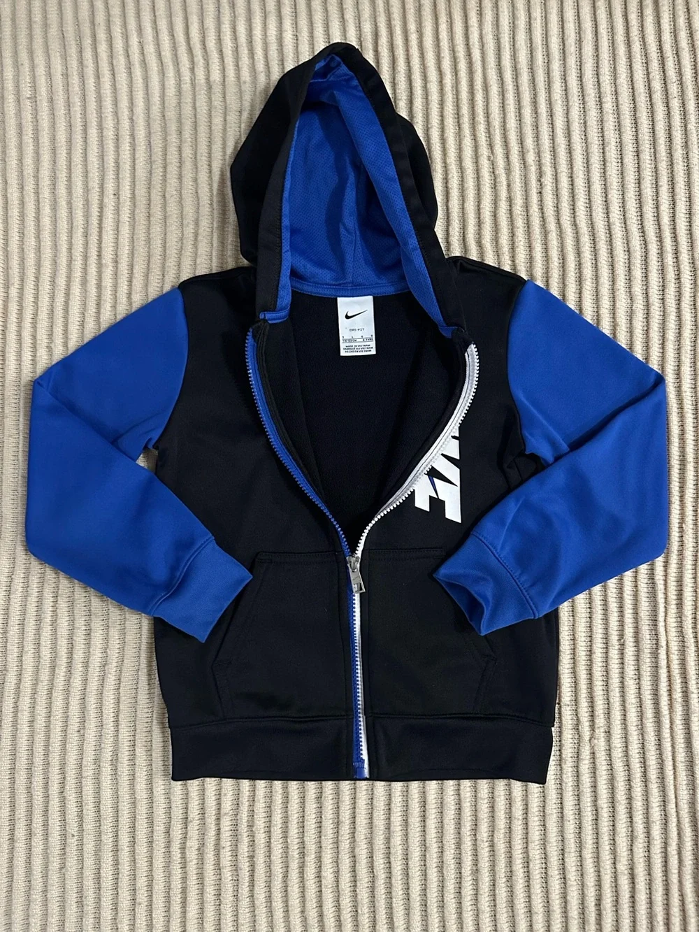 Nike Kids Blue & Black Full-Zip Hoodie Jacket Size 7(L)